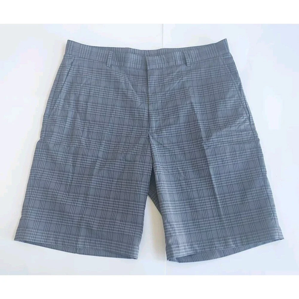 Mens Walter Hagen Gray Plaid Quick Dry Flat Front Golf Shorts Size 36x10